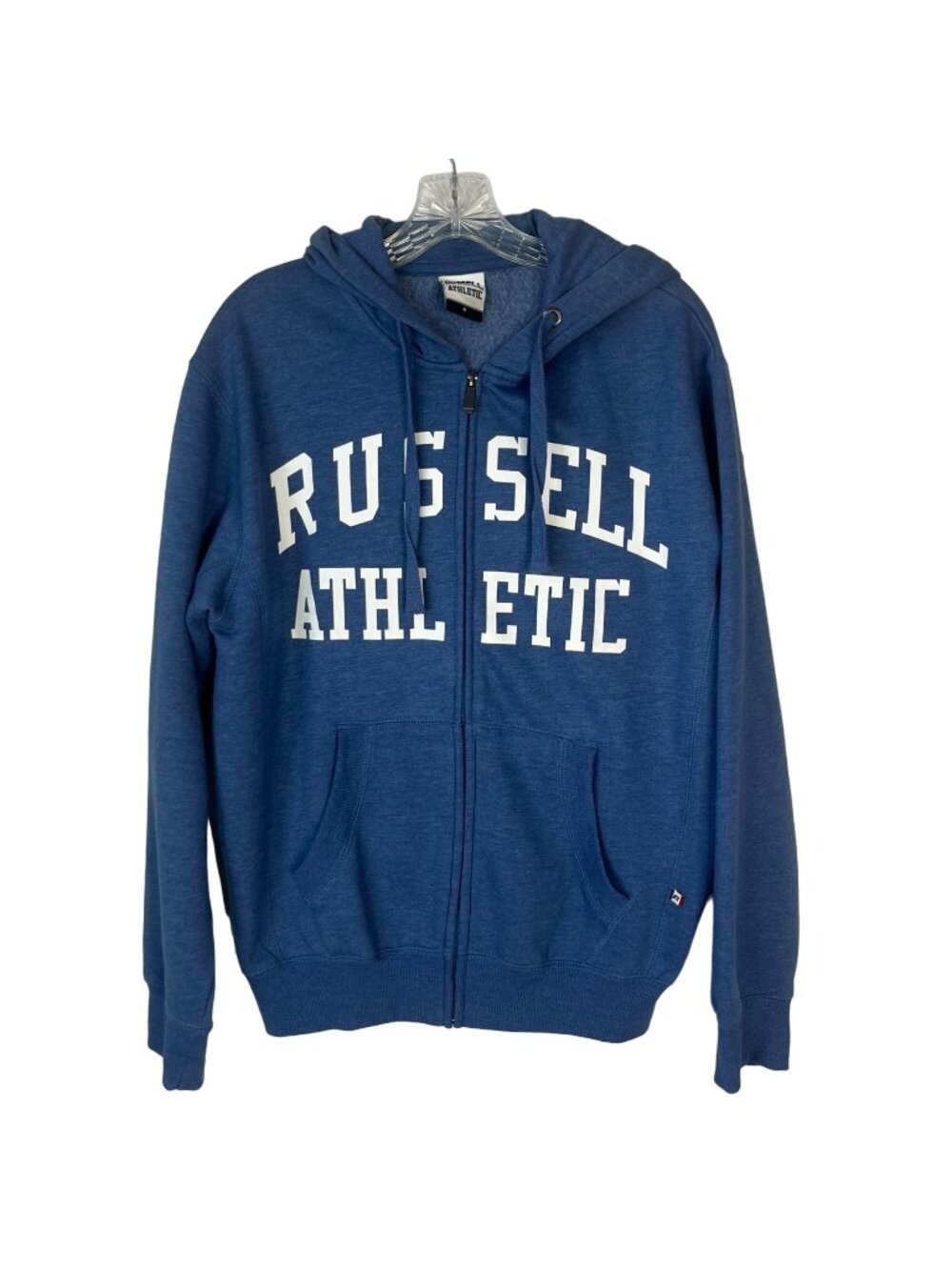 Russell Athletic Zip Up Hoodie Sweatshirt Logo Print Medium Blue Activewear